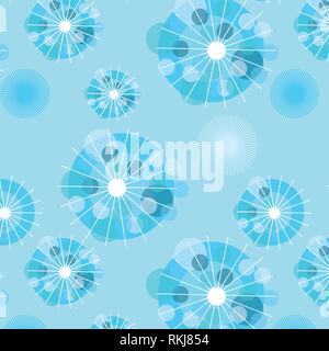 Dandelion flower abstract vector pattern illustration in blue color Stock Vector