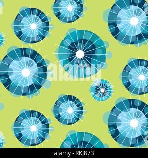 Dandelion flower abstract vector pattern illustration in blue and green colors Stock Vector