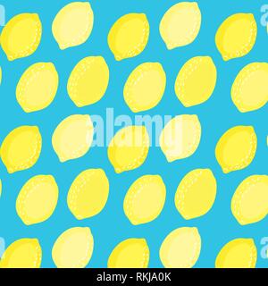 Vector yellow lemons pattern illustration on a turquoise blue background Stock Vector