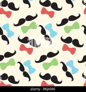 Mustache and bow tie vector pattern illustration. Fathers day card template Stock Vector