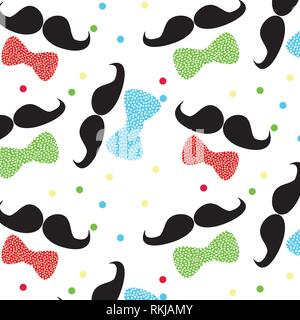 Mustache and bow tie vector pattern illustration on a white background. Fathers day card template Stock Vector