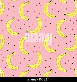 Bananas vector pattern illustration yellow on a pink background Stock Vector