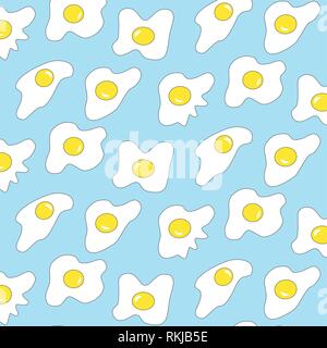 Eggs vector pattern illustration yellow on a light blue background Stock Vector