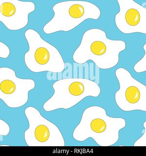 Eggs vector pattern illustration yellow and white on a turquoise blue background Stock Vector
