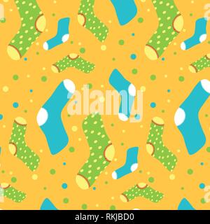 Socks and dots vector pattern colorful illustration in blue, green and orange Stock Vector