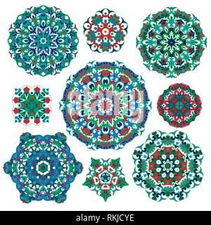 Set of nine abstract circular elements. Round colorful mandalas ...