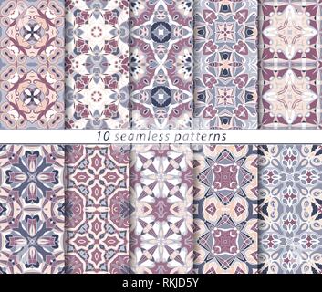 Vector set of ten seamless abstract patterns. Decorative and design elements for textile, book covers, manufacturing, wallpapers, print, gift wrap. Stock Vector