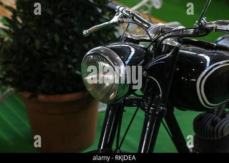 Details of a motorcycle with a stroller Stock Photo