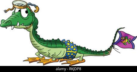 Cartoon alligator goes to snorkeling vector illustration Stock Vector