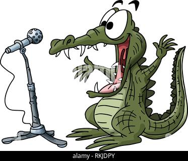 Cartoon alligator making a speech on a stage vector illustration Stock Vector