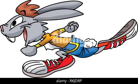 Cartoon rabbit running lightning fast vector illustration Stock Vector