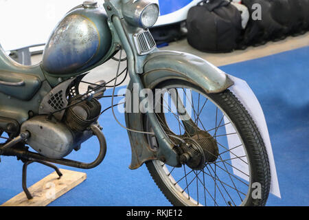 Details of a motorcycle with a stroller Stock Photo