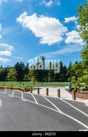 The parking lot at Robinswood Sports Fields in Bellevue, Washington. Stock Photo