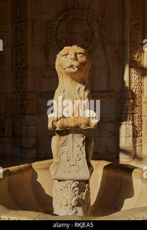 Lion statue in the cloister of the Mosteiro dos Jeronimos, Belem district, Lisbon, Prtugal Stock Photo