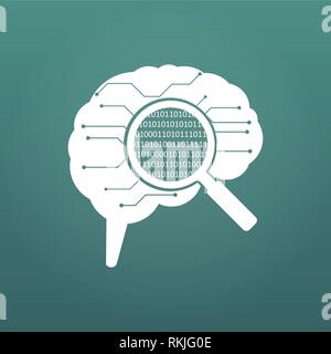 circuit board human brain. Concept illustration of cpu in the center of computer system. Matrix in magnifying glass. vector illystration isolated on m Stock Vector
