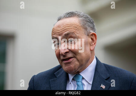 Senate Minority Leader Chuck Schumer, Democrat of New York, speaks to reporters after meeting with US President Donald Trump at the White House in Washington, DC on January 4, 2019. Stock Photo