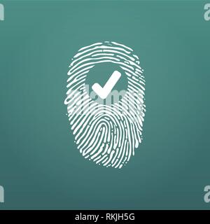 Fingerprint Success Icon, thumbprint with checkmark. vector illustration isolated on modern background Stock Vector
