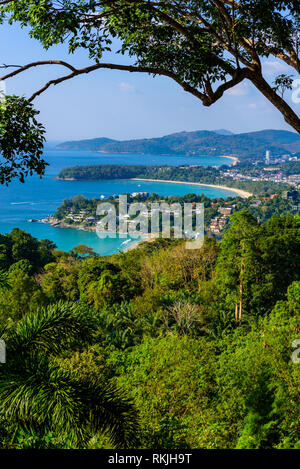 Karon View Point - View of Karon Beach, Kata Beach and Kata Noi in Phuket, Thailand. Landscape scenery of tropical and paradise island. Beautiful turq Stock Photo