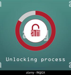 Unlocking lock process flat 3d isometry isometric personal data security decryption login log in entrance concept web vector illustration. Creative te Stock Vector