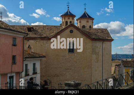 View of a street with old houses in Cuenca old town. Stock Photo