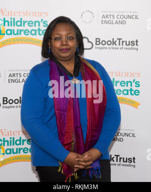 Waterstone’s Piccadilly, London, UK. 11 February, 2019. As part of the Waterstones Children’s Laureate 20th anniversary celebrations, former Laureates reunite to mark the publication of the new Laureate anthology Flights of Fancy (Walker Books). Image: British writer Malorie Blackman, Children’s Laureate from 2013 to 2015. Credit: Malcolm Park/Alamy Live News. Stock Photo