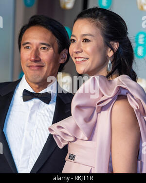 Jimmy Chin and Elizabeth Chai attends the EE British Academy Film Awards at the Royal Albert Hall, London. Stock Photo