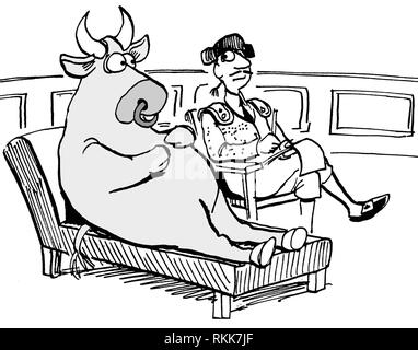 Bull is in a therapy session with a therapist he does not trust Stock Photo