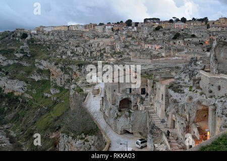 The Sassi of Matera in Gravina river canyon Stock Photo