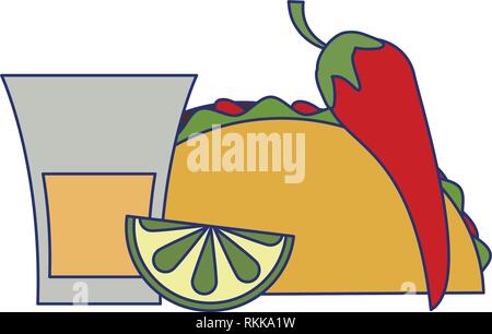 Mexican taco food blue lines Stock Vector