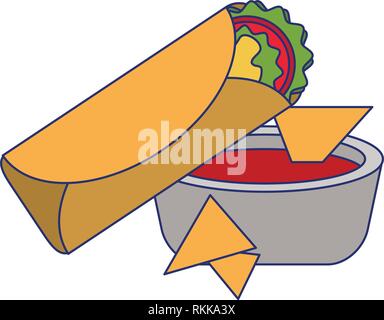 Mexican taco food blue lines Stock Vector