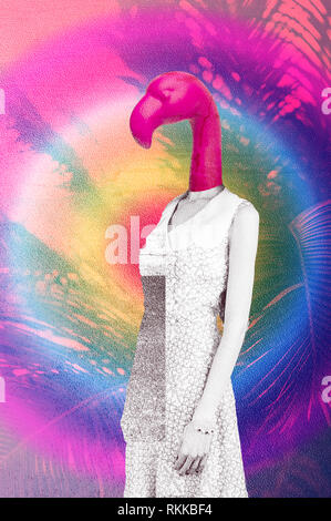 Contemporary art collage, Flamingos Lover Stock Photo