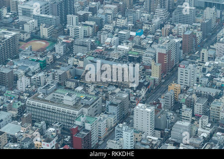 Tokyo Snow day, toward Honjo fire station and police station, view from Tokyo Skytree, Sumida-Ku, Tokyo, Japan Stock Photo