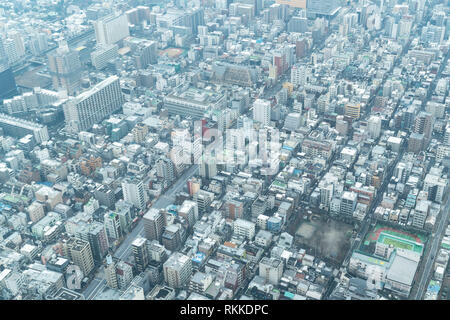 Tokyo Snow day, toward Yotsume street, view from Tokyo Skytree, Sumida-Ku, Tokyo, Japan Stock Photo