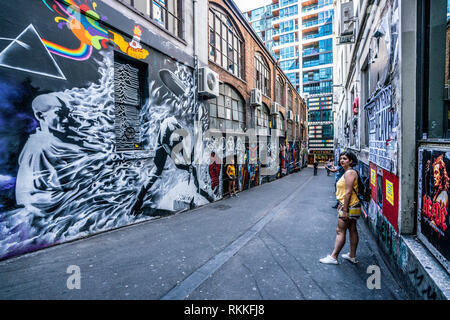 3rd January 2019, Melbourne Australia : AC/DC lane street view with people in Melbourne Australia Stock Photo