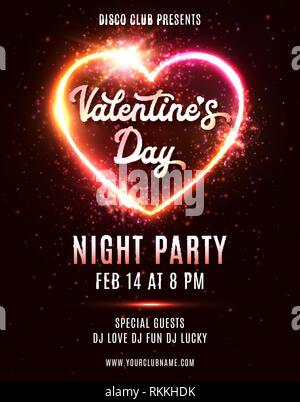 Valentines Day Party poster. Disco music dance. Stock Vector