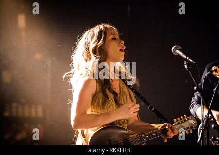 The American band The Lone Bellow performs a live concert at VEGA in Copenhagen. Here musician and singer Kanene Donehey Pipkin is seen live on stage. Denmark, 05/02 2016. EXCLUDING DENMARK. Stock Photo