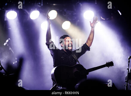 The American band The Lone Bellow performs a live concert at VEGA in Copenhagen. Here singer and musician Zach Williams is seen live on stage. Denmark, 05/02 2016. EXCLUDING DENMARK. Stock Photo