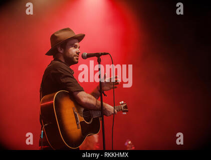 The American band The Lone Bellow performs a live concert at the Danish music festival Jelling Festival 2016. Here singer and musician Zach Williams is seen live on stage. Denmark, 28/05 2016. EXCLUDING DENMARK. Stock Photo