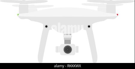 Drone with Vamera Vector Icon. UAV Drone Copter. Photo and Video Drone Icon Vector. Drone Copter Flying with Digital Camera. Unmanned Aerial Vehicle Stock Vector