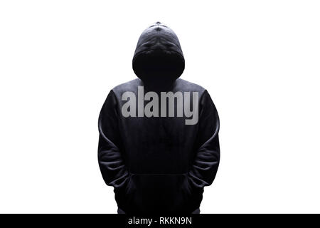 silhouette of a man in a hood isolated on white background, concept incognito Stock Photo
