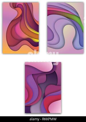 A4 abstract color 3d paper art illustration set Stock Vector