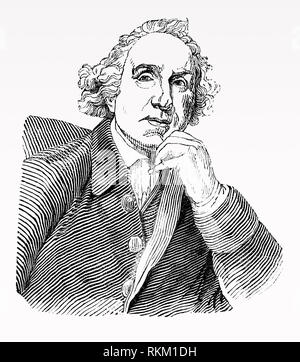 A portrait of John Hunter FRS (1728-1793), a Scottish surgeon, one of the most distinguished scientists and surgeons of his day. He was an early advocate of careful observation and scientific method in medicine. He learned anatomy by assisting his elder brother William with dissections in William's anatomy school in Central London, starting in 1748, and quickly became an expert in anatomy. Stock Photo