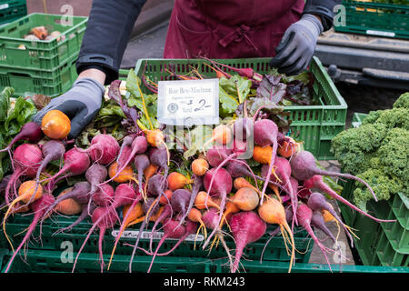 Freiburg cathedral market stall selling colourful beetroot, Freiburg im Breisgau, Baden Wurttemberg, Germany Stock Photo