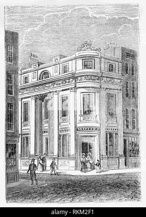 A corner tavern in Long Acre, a street in the City of Westminster in central London. It runs from St Martin's Lane, at its western end, to Drury Lane in the east and was completed in the early 17th century  The coach-building trade dominated Long Acre in the 19th century – in 1906, 41 buildings in the street were occupied by firms associated with transport, a mixture of traditional coach-builders and those connected with the motor trade.