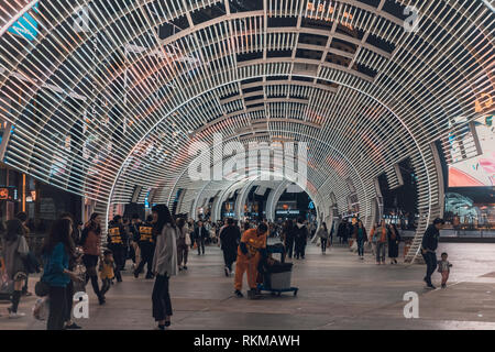 ShenZhen, China, Jan 31, 2019: Shenzhen Bay Ave. at nighttime. Shenzhen Bay ave is a famous place for retail shopping, dining and leisure destination  Stock Photo