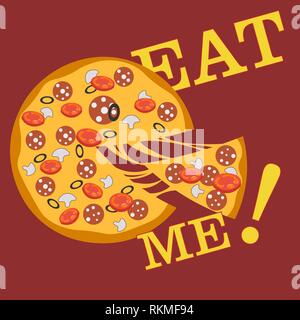 Pizza with the cut off slice and the words eat me Stock Vector