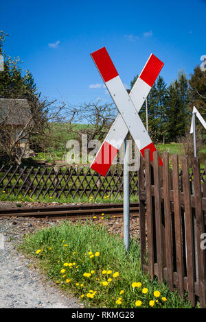 Crossing railroad Stock Photo