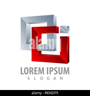 3D connect square logo concept design. Symbol graphic template element Stock Vector