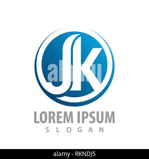 Circle initial letter JK blue logo concept design. Symbol graphic template element Stock Vector