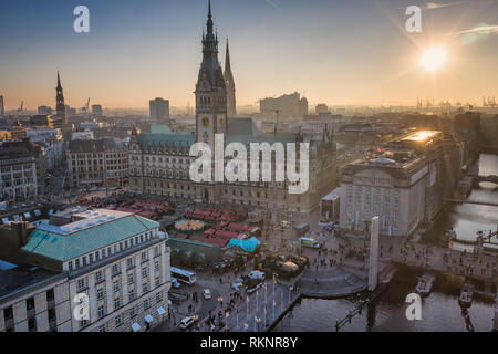 aerial view of christmas market on the town hall square in Hamburg Stock Photo